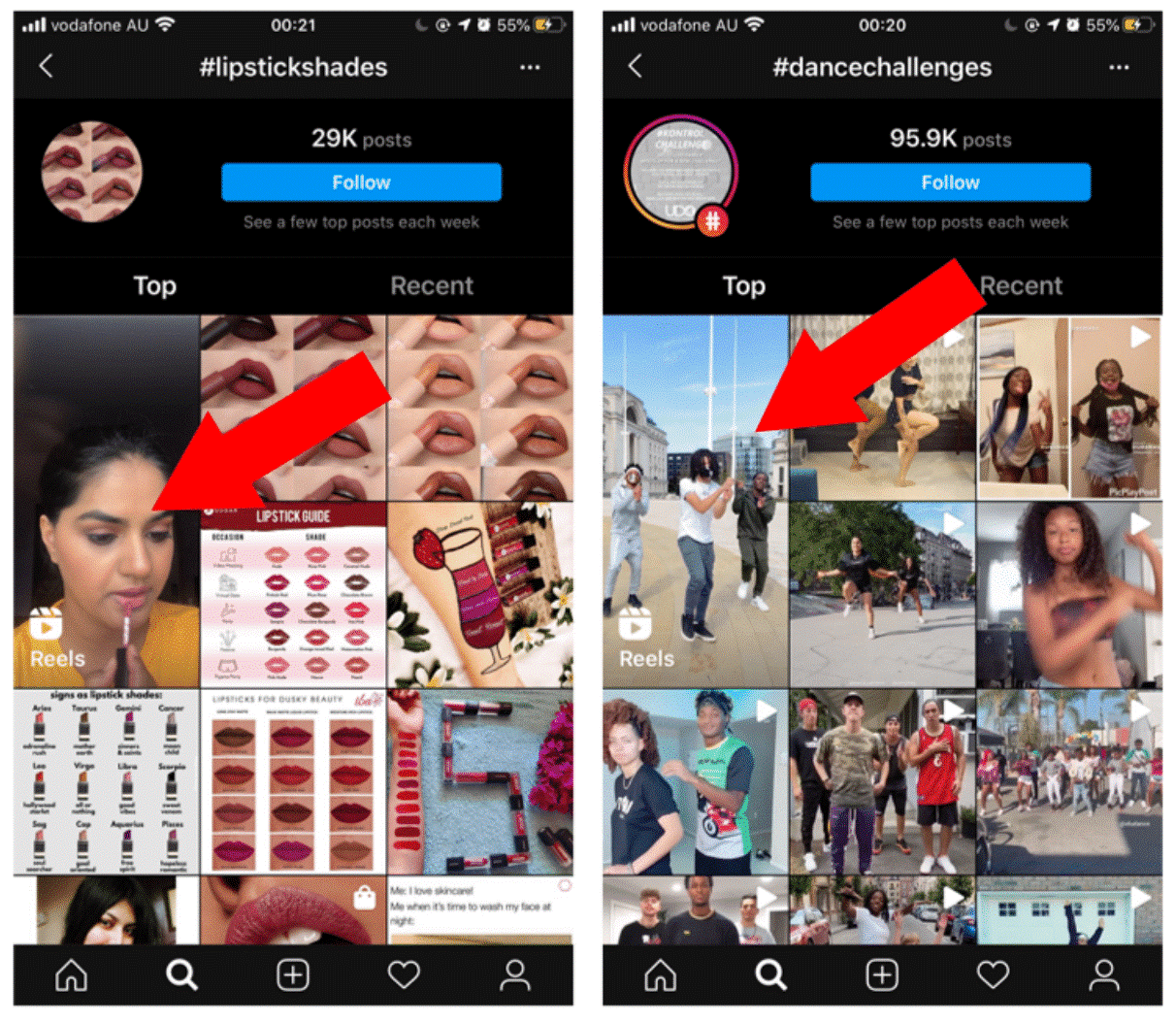 Tìm cuộn phim bằng cách tìm kiếm thẻ hashtags #
